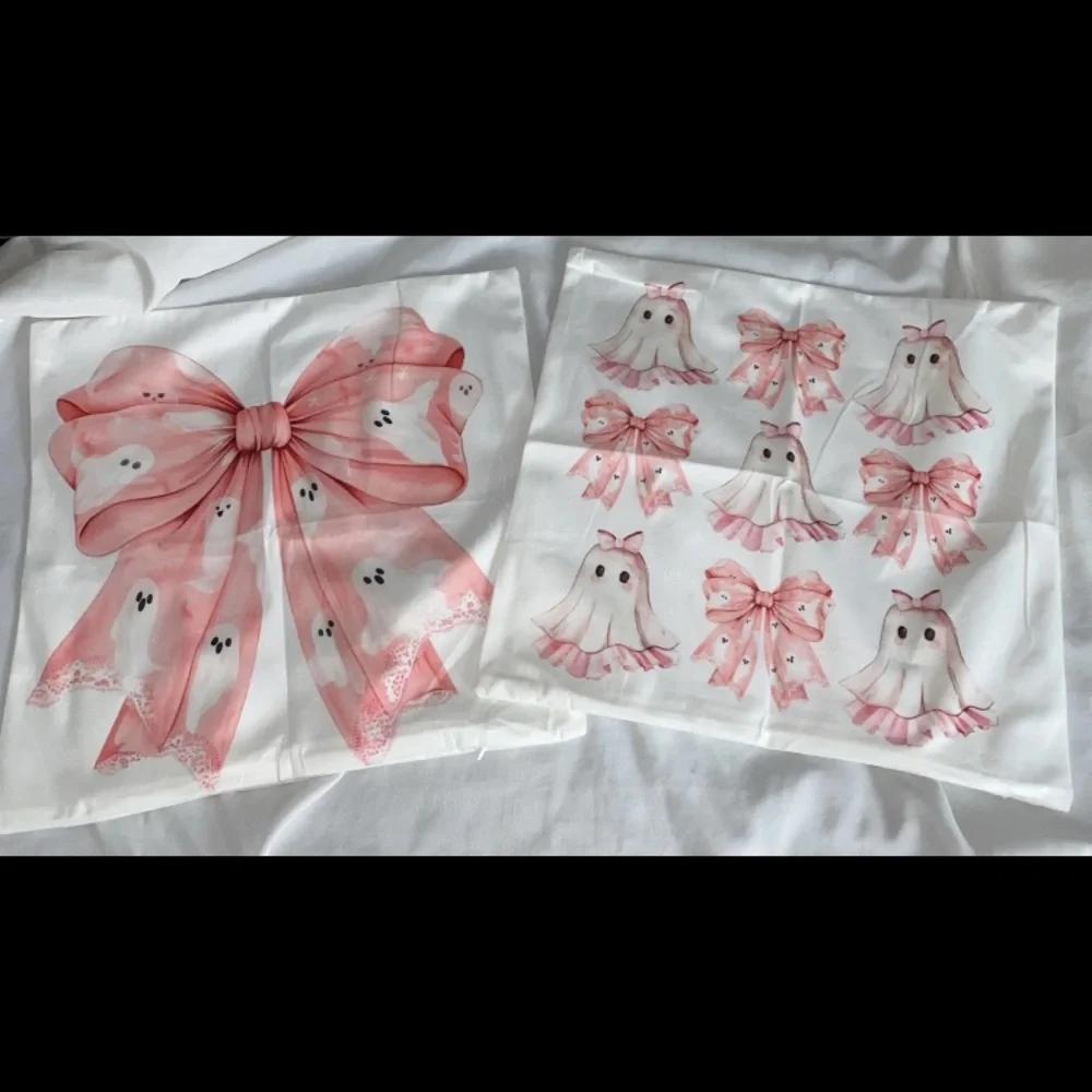 Set Of Ghost And Bow Pillow Covers 17.5x17.5 Inches